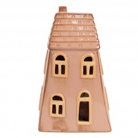 26CE1798 Decoratie Huis met LED 10x6x16 cm Bruin Porselein