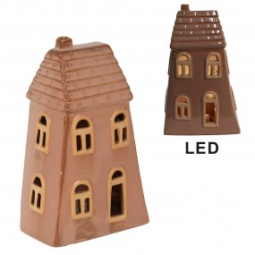 26CE1798 Decoratie Huis met LED 10x6x16 cm Bruin Porselein