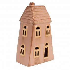 26CE1798 Decoratie Huis met LED 10x6x16 cm Bruin Porselein