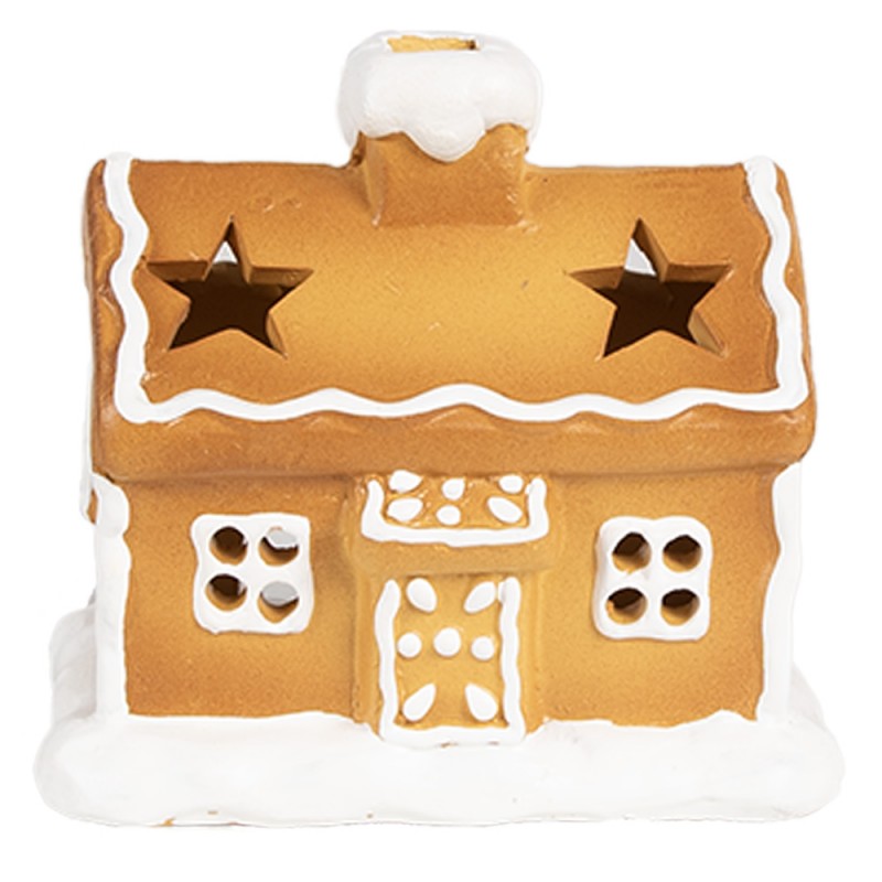 6CE1804 Tealight Holder Gingerbread house 11x8x10 cm Brown Ceramic Tea-light Holder