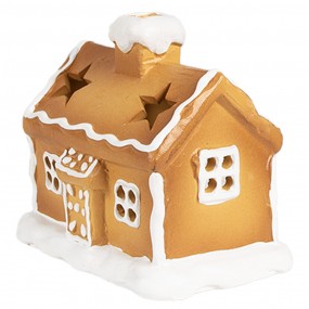 26CE1804 Tealight Holder Gingerbread house 11x8x10 cm Brown Ceramic Tea-light Holder