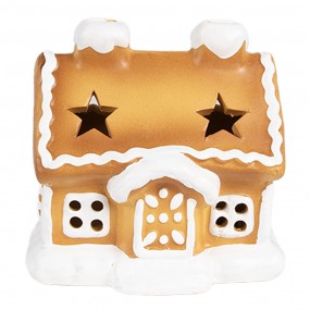 26CE1805 Gingerbread house met LED 11x9x11 cm Bruin Porselein Peperkoekhuisje