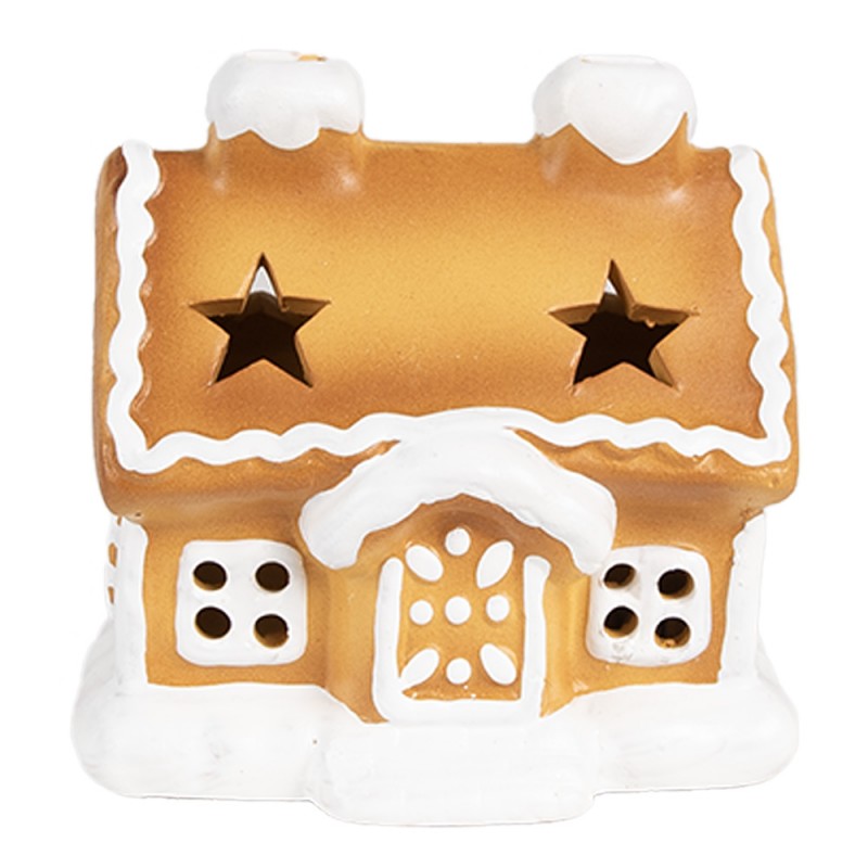 6CE1805 Gingerbread house met LED 11x9x11 cm Bruin Porselein Peperkoekhuisje