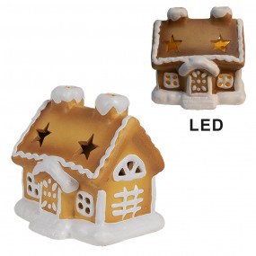 26CE1805 Gingerbread house met LED 11x9x11 cm Bruin Porselein Peperkoekhuisje