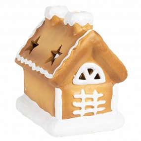 26CE1805 Gingerbread house met LED 11x9x11 cm Bruin Porselein Peperkoekhuisje