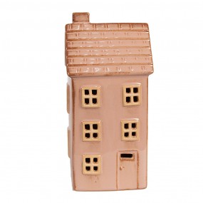 26CE1840 Decoratie Huis met LED 8x6x17 cm Bruin Porselein