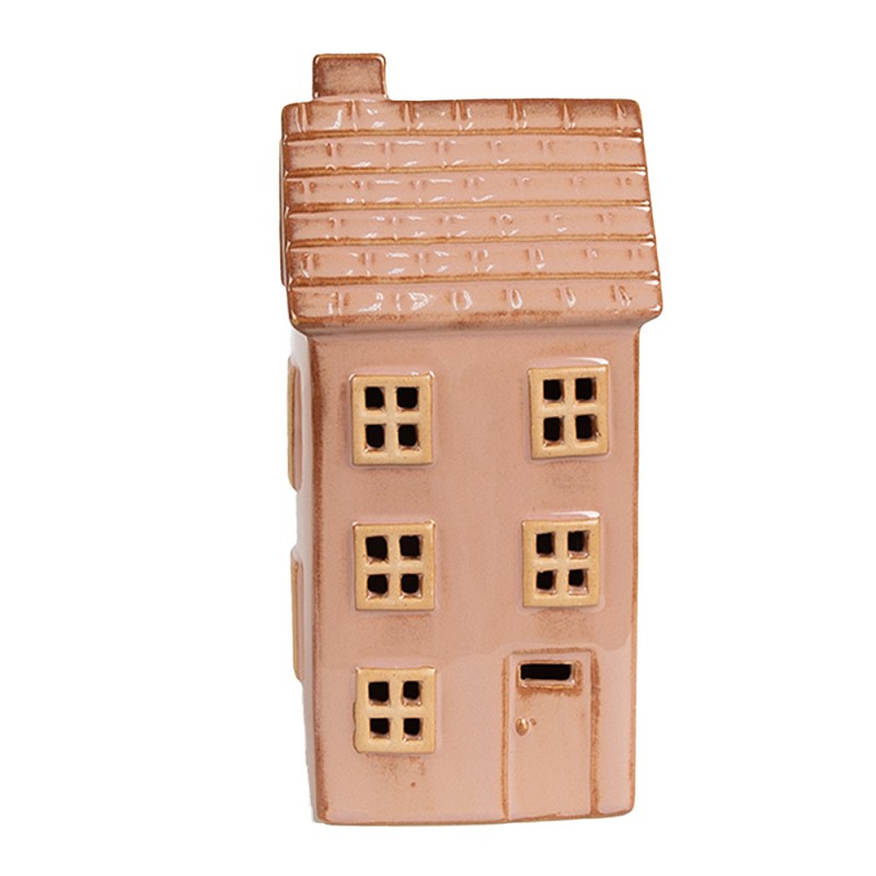 6CE1840 Decoratie Huis met LED 8x6x17 cm Bruin Porselein