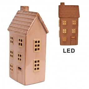 26CE1840 Decoratie Huis met LED 8x6x17 cm Bruin Porselein