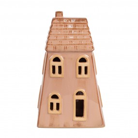 26CE1841 Decoratie Huis met LED 10x6x16 cm Bruin Porselein