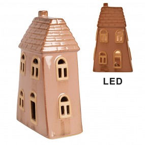 26CE1841 Decoratie Huis met LED 10x6x16 cm Bruin Porselein