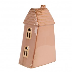 26CE1841 Decoratie Huis met LED 10x6x16 cm Bruin Porselein