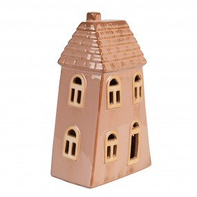 26CE1841 Decoratie Huis met LED 10x6x16 cm Bruin Porselein