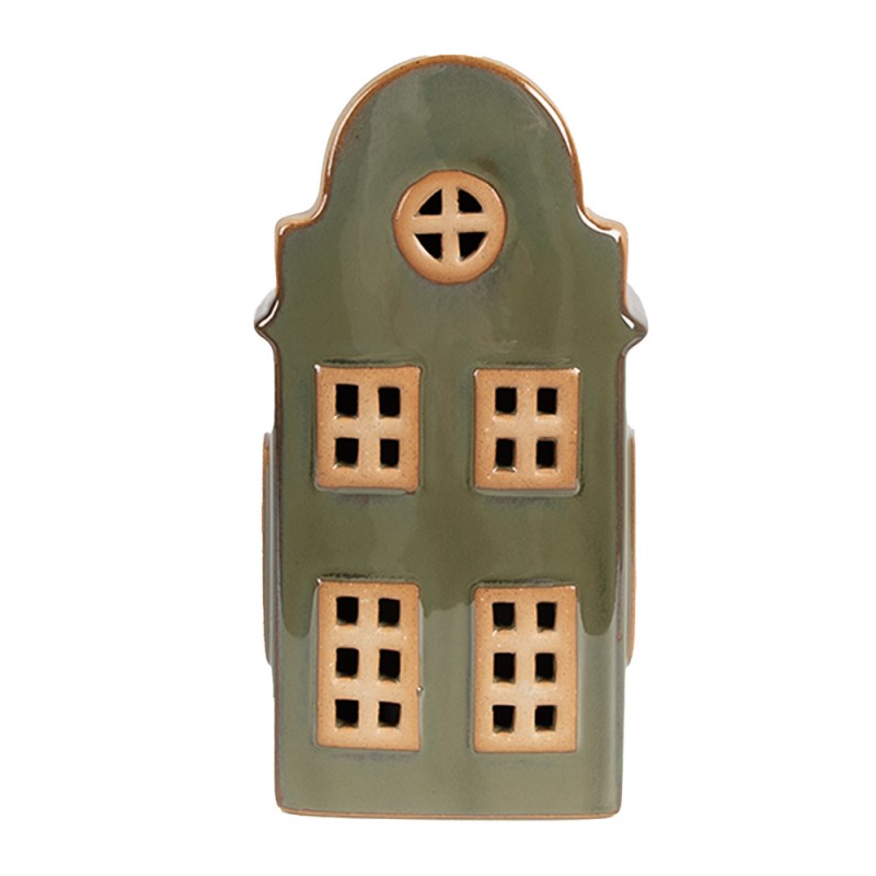 6CE1842 Decoratie Huis met LED 8x6x15 cm Groen Porselein