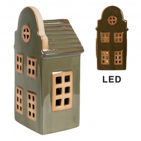 26CE1842 Decoratie Huis met LED 8x6x15 cm Groen Porselein