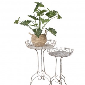 25Y1239 Table de plante set de 2 Ø 52x84/ Ø42x66 cm Blanc Marron Fer