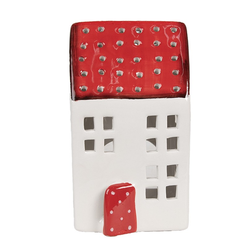 6CE1846 Porte-bougie Maison 8x8x15 cm Blanc Rouge Plastique Porte-bougies