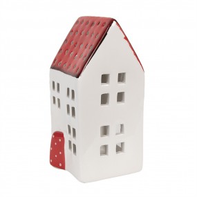 26CE1846 Porte-bougie Maison 8x8x15 cm Blanc Rouge Plastique Porte-bougies