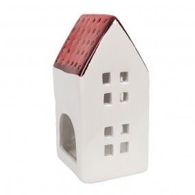 26CE1846 Porte-bougie Maison 8x8x15 cm Blanc Rouge Plastique Porte-bougies