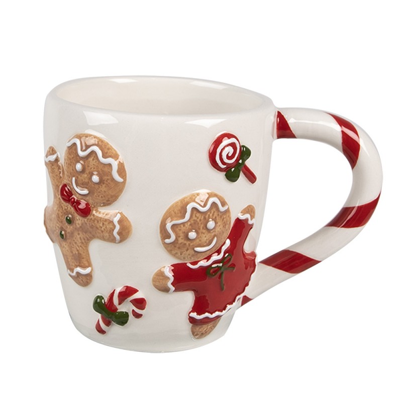 6CEMU0157 Mok 325 ml Wit Rood Keramiek Gingerbread man Drinkbeker