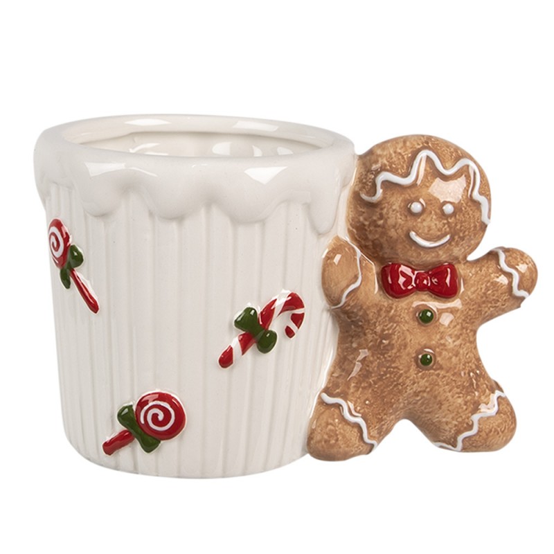 6CEMU0159 Mok Gingerbread man 350 ml Wit Bruin Keramiek Drinkbeker