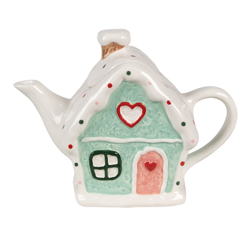 6CETE0143 Teapot Gingerbread house 600 ml White Green Ceramic Tea pot