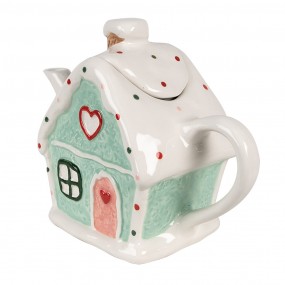 26CETE0143 Teapot Gingerbread house 600 ml White Green Ceramic Tea pot