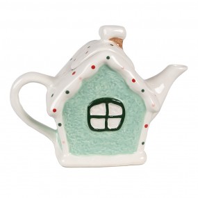 26CETE0143 Théière Maison en pain d'épices 600 ml Blanc Vert Céramique Pichet pour le thé