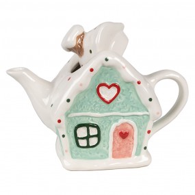 26CETE0143 Teapot Gingerbread house 600 ml White Green Ceramic Tea pot