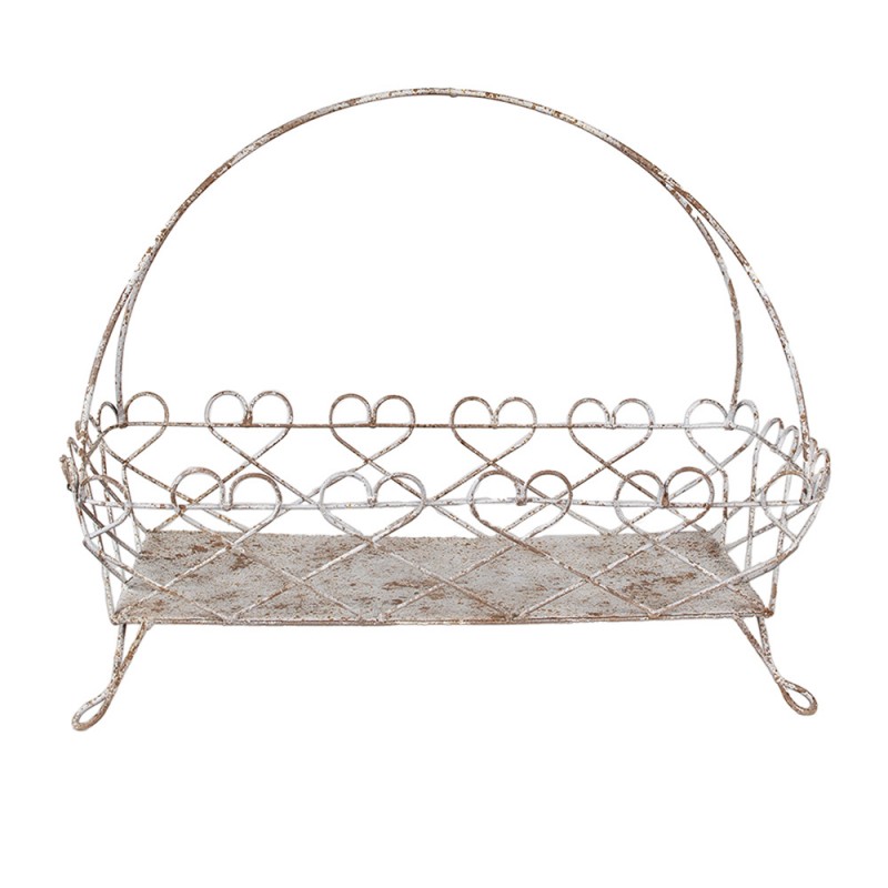 6Y5618 Etagere 50x24x41 cm White Brown Iron Fruit Bowl Stand