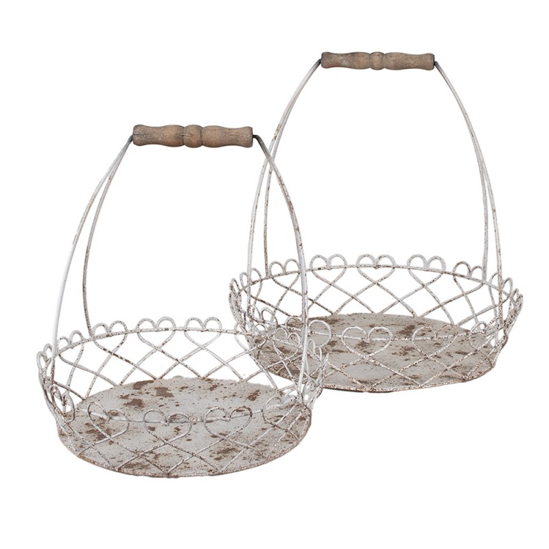 6Y5619 Decorative Basket Set of 2 Ø39/ Ø30 White Brown Iron