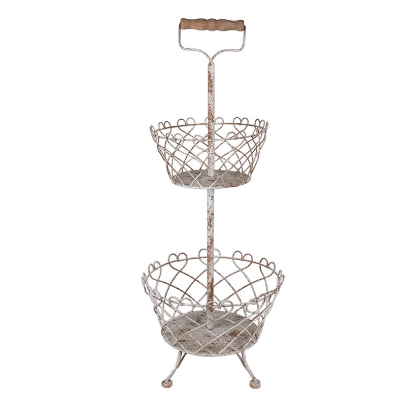 6Y5620 Etagere Ø 28x74 cm Weiß Braun Eisen Obstschale Etagere