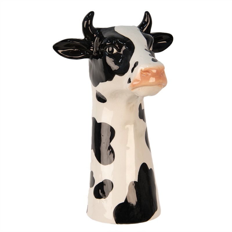 6CE1851 Vase Vache 20x19x32 cm Blanc Noir Céramique