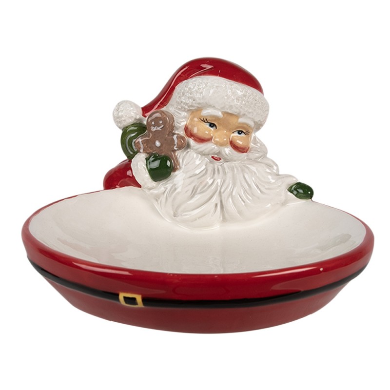 6CE1853 Decorative Bowl 19x16x10 cm Red Ceramic Santa Claus Serving Platter