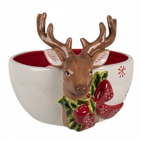 26CE1854 Decorative Bowl 700 ml White Red Ceramic Deer Serving Bowl