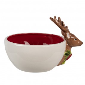 26CE1854 Decorative Bowl 700 ml White Red Ceramic Deer Serving Bowl