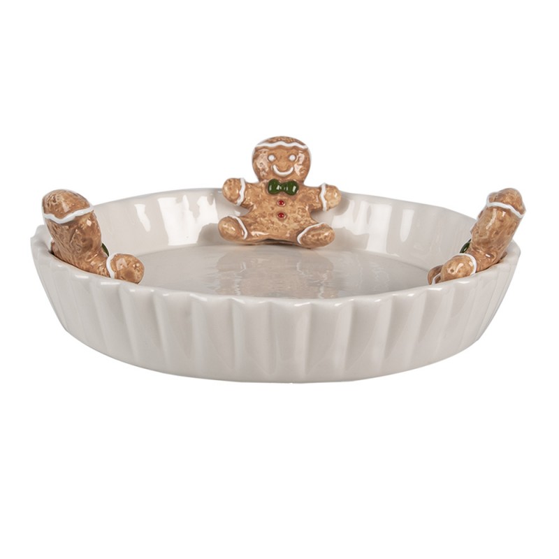 6CE1857W Decorative Bowl Ø 23x7 cm White Ceramic Gingerbread man Serving Platter