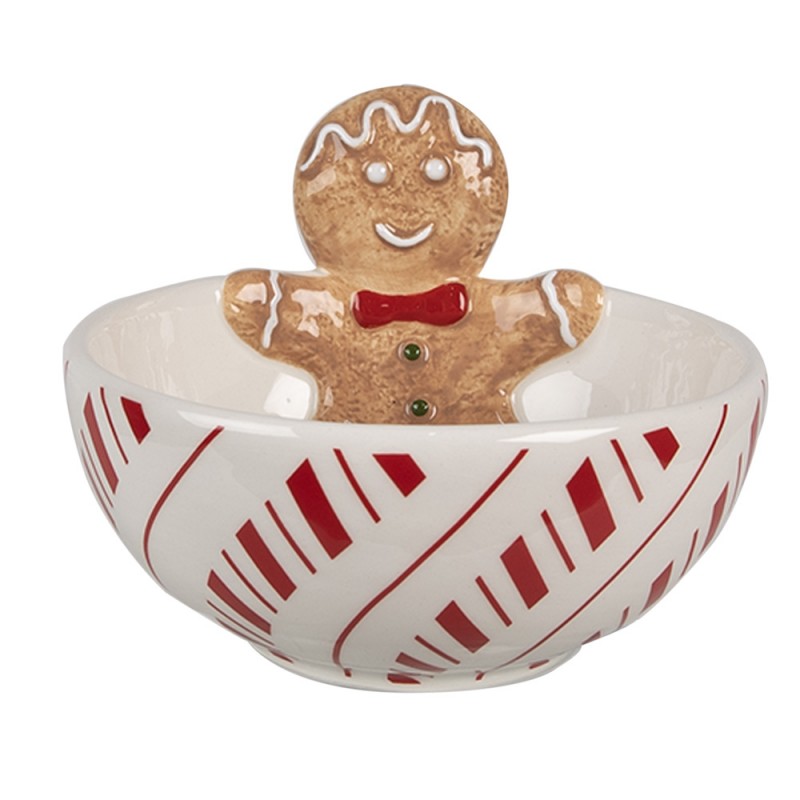 6CE1858 Decorative Bowl 250 ml White Red Ceramic Gingerbread man Serving Bowl