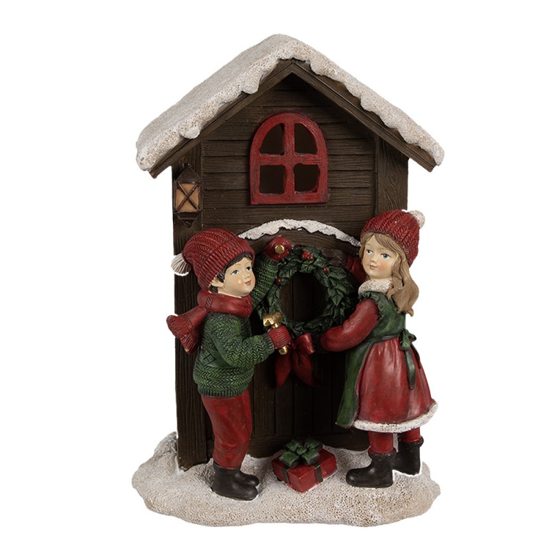 6PR4177 Christmas Decoration with LED Lighting House 13x10x20 cm Brown Plastic