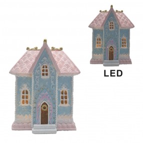 26PR4198 Gingerbread house met LED 12x9x15 cm Blauw Kunststof