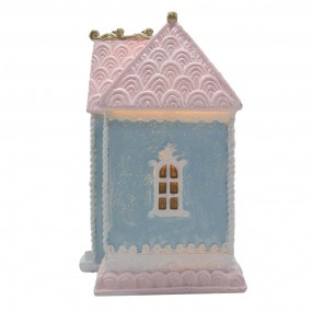 26PR4198 Gingerbread house met LED 12x9x15 cm Blauw Kunststof