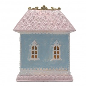 26PR4198 Gingerbread house met LED 12x9x15 cm Blauw Kunststof