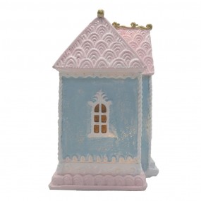 26PR4198 Gingerbread house met LED 12x9x15 cm Blauw Kunststof