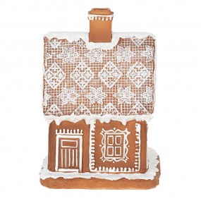 26PR3974 Gingerbread house met LED 18 cm Bruin Polyresin Peperkoekhuisje