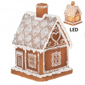 26PR3974 Gingerbread house met LED 18 cm Bruin Polyresin Peperkoekhuisje