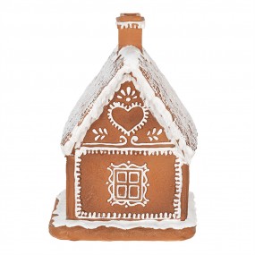 26PR3974 Gingerbread house met LED 18 cm Bruin Polyresin Peperkoekhuisje