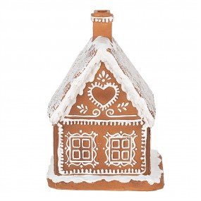 26PR3974 Gingerbread house met LED 18 cm Bruin Polyresin Peperkoekhuisje