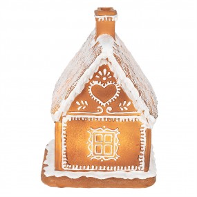 26PR3974 Gingerbread house met LED 18 cm Bruin Polyresin Peperkoekhuisje