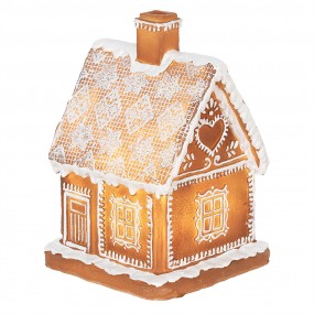 26PR3974 Gingerbread house met LED 18 cm Bruin Polyresin Peperkoekhuisje