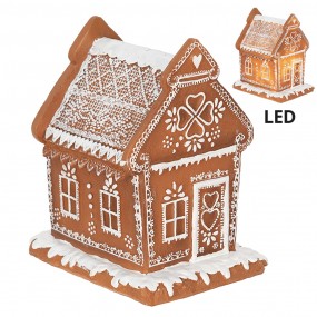 26PR3975 Gingerbread house met LED 17 cm Bruin Polyresin Peperkoekhuisje