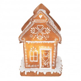 26PR3975 Gingerbread house met LED 17 cm Bruin Polyresin Peperkoekhuisje